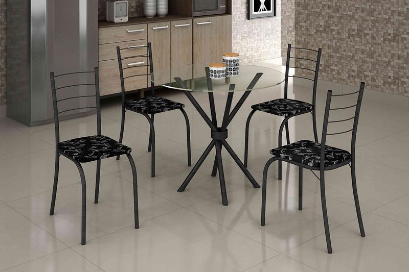Mesa Rio Redonda Vidro 75cm c/ 4Cad Teixeira 3.7/SR