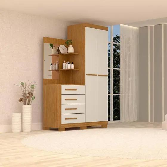 ROUPEIRO CÔMODA MELISSA 4 GAVETAS 2 PORTAS ESPELHO ACP 100%MDF - 1,10m - 5.7/TRA