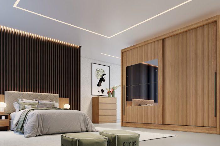 ROUPEIRO GR MONACO 100% MDF 2 P 6 G C/ ESPELHO -RIPADO 3D - 2,41m - NOVO HORIZONTE - 1.5/TRA