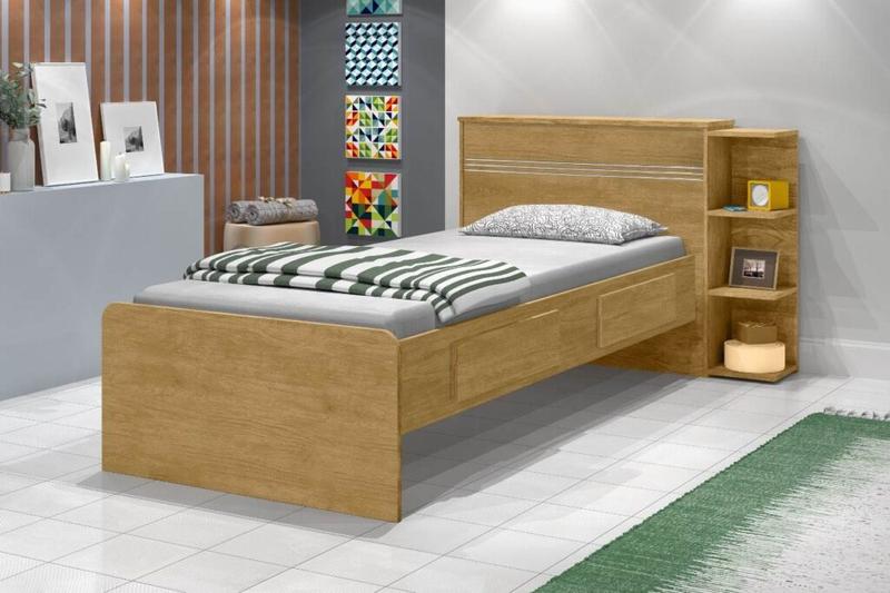 CAMA SOLTEIRO BAÚ JADE C/ 2 GAVETAS E NICHOS - J&A MÓVEIS - 4.9/TD/SR