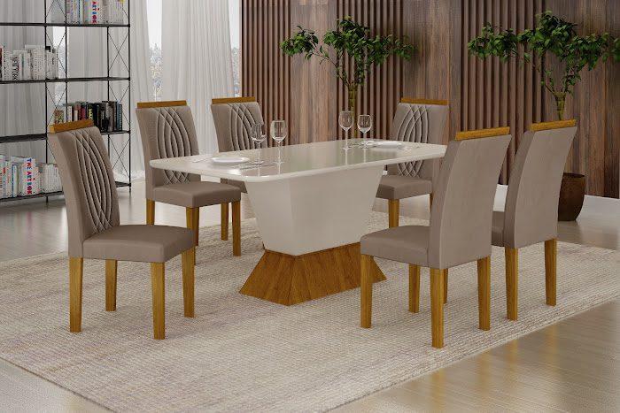 MESA LARISSA C/ 6 CADEIRAS DOAH LEIFER - 180cm - 1.68 - TRA - 1.48 - PR