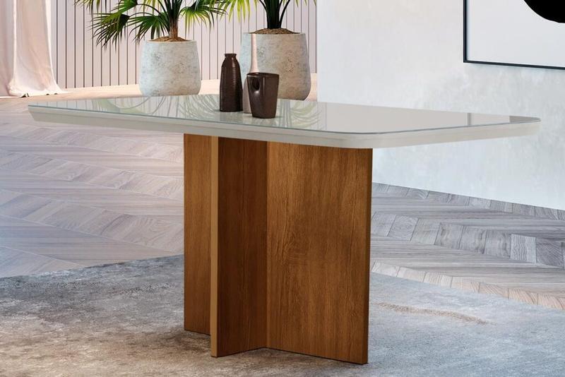 Mesa Berlim 1,20m - Tampo MDF/vidro - Rufato - c/4 cadeiras Sophia RN - 1.0/SR
