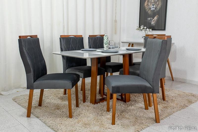 Mesa de Jantar Pedro 160×80 6 Cadeiras Lisboa Assento Veludo Madeira Maciça - 1.73 - RF