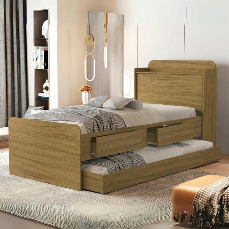 CAMA TAMIRES SOLTEIRO CABECEIRA BAÚ + AUXILIAR MILI 2 GAVETAS MDF – 106x98x220cm - VJ MÓVEIS - 5.2 - TD - 7.3 - PR