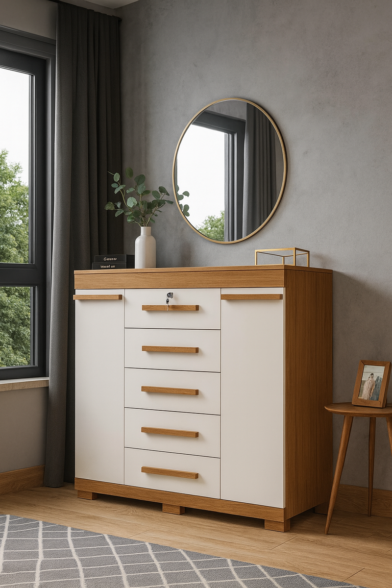 Cômoda Diana 5G C/ Sapateira 1,20m 100% MDF - ACP MÓVEIS - 5.2/PR/TRA