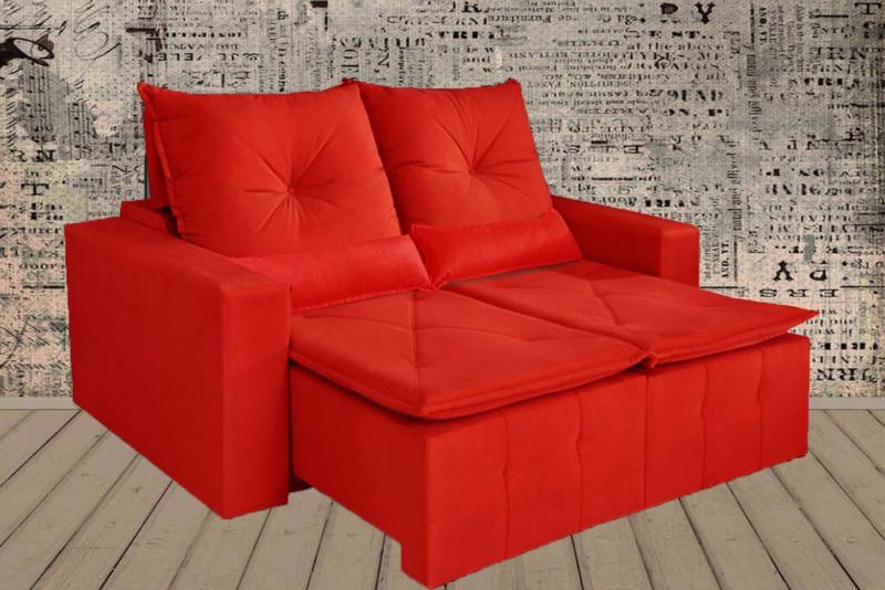 Estofado 1,60m Sofa Retratil Recl Paris 2x80 Suede Vermelho Vicam