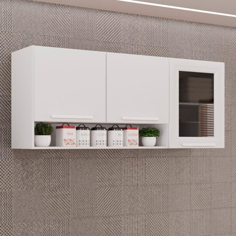 Armário Aéreo 3P1N  sendo 1 porta Vidro Fumê New Valência – Sallêto - 1,20m - 2.5/LD/SR/TD