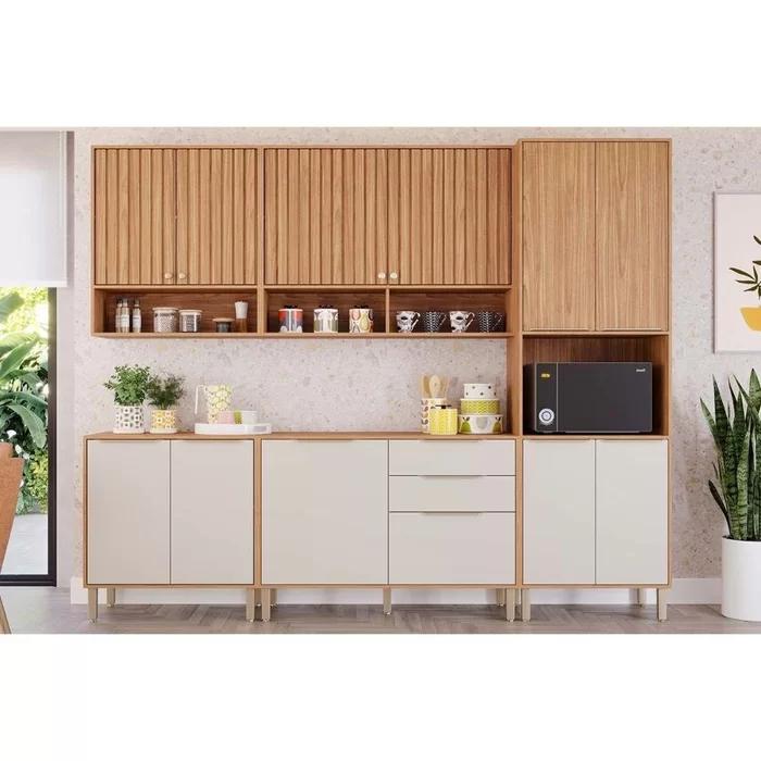 Cozinha Completa Divina 12P 2G 5 peças - 3,50m - Aéreo Ripado - 100% MDF - MGM - 1.8 - RN