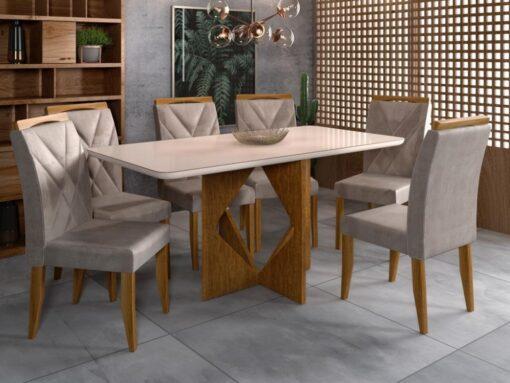 Mesa de Jantar Madri 1.60×0.80m + 6 Cadeiras Califórnia - 1.35 - PR - LD - 1.36
