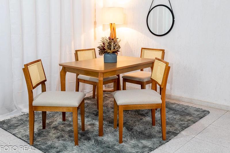 Mesa de Jantar Alegra Tampo Cinamomo 120×80cm + 4 Cadeiras Jade Linho Bege 29011 - JCM - 1.8/RF