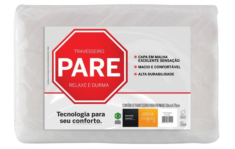 Travesseiro Suporte Firme "PARE, Relaxe e Durma" 40cm x 60cm - Fibrasca - 0.4 - SR - 0.3 - RN