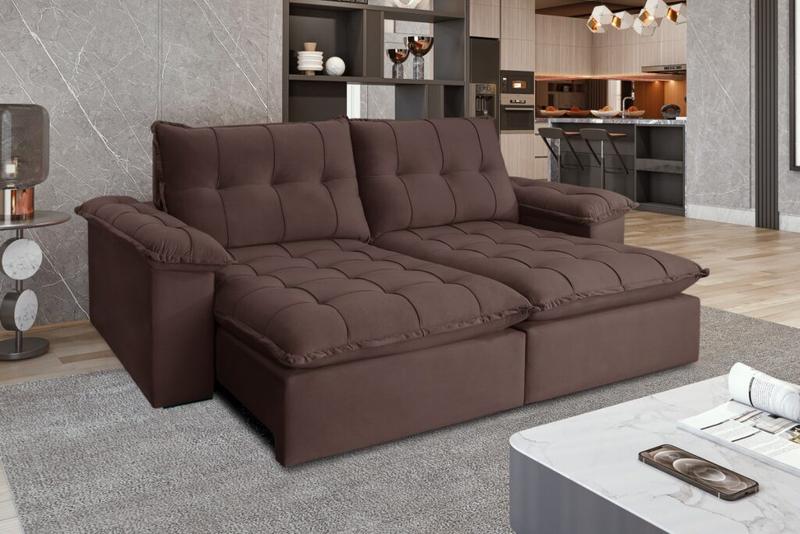 Estofado Sofá Iriri Retratil Reclinavel Veludo Inca 2,30m 2×90 – Idealle – 2.03/SR