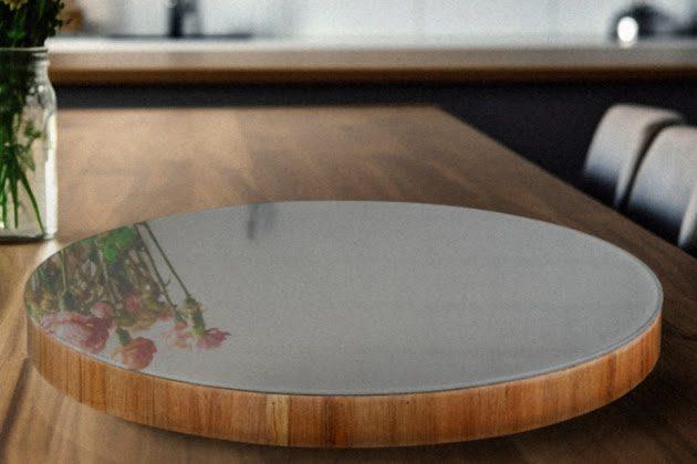PRATO GIRATÓRIO DECORATIVO COM VIDRO 50CM - 1.5 - TRA