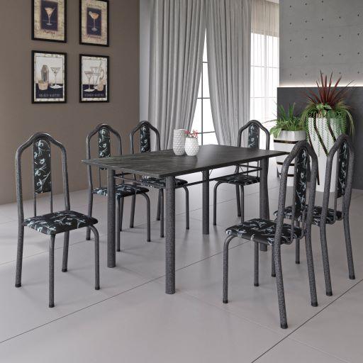 Mesa Luisa Tubular 140x75 Tampo Pedra 6 cds - Soma Moveis - 6.9/SR