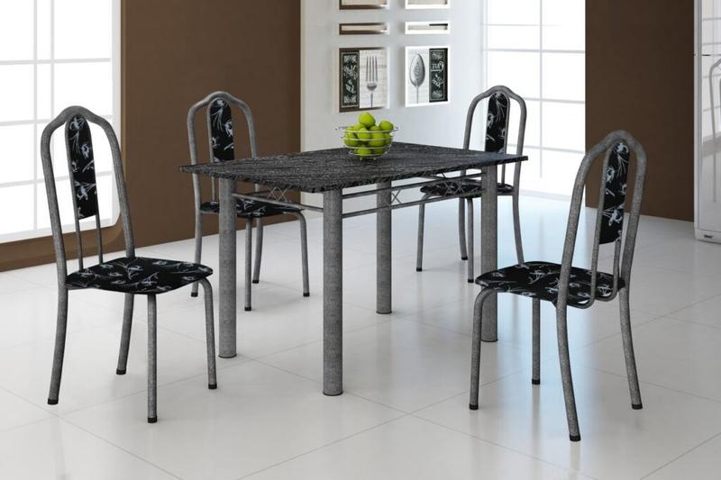 Mesa Luisa Tubular 120x75 Tampo Pedra 4 cds - Soma Moveis - 5.5/SR