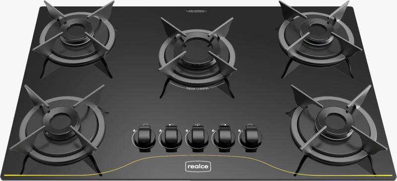CookTop a Gas Realce 5 Bocas Mesa de Vidro Temperado Preto - REALCE - 0,685m - 6.5/SR
