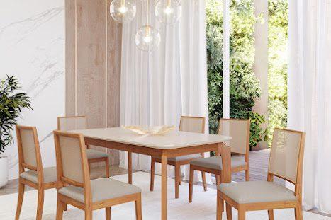 Mesa de jantar Ficus 1,60 M c/6 Cadeiras Buriti - 2.9/TRA