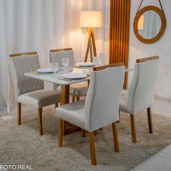 Mesa Pedro Mel Vidro OFF(120x80cm) + 4 Cadeiras Genova Veludo Art Assento - 1.2/RF 1.1/LD