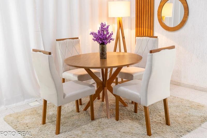 Mesa de Jantar Simpatia Tampo Redondo (108x108cm) + 4 Cadeira Lisboa Veludo JCM - 1.3/RF