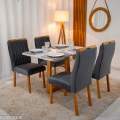 Mesa Pedro Mel Vidro OFF(120x80cm) + 4 Cadeiras Genova Veludo Art Assento - 1.2/RF 1.1/LD 6