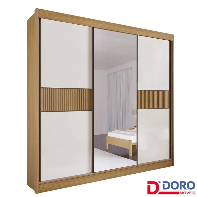 Roupeiro Los Angeles 3P 6G  C/ 1 Espelho Detalhe Ripado Portas Flex 100% MDF Larg. 2.73m - D Doro 2.19/SR 2.1/LD