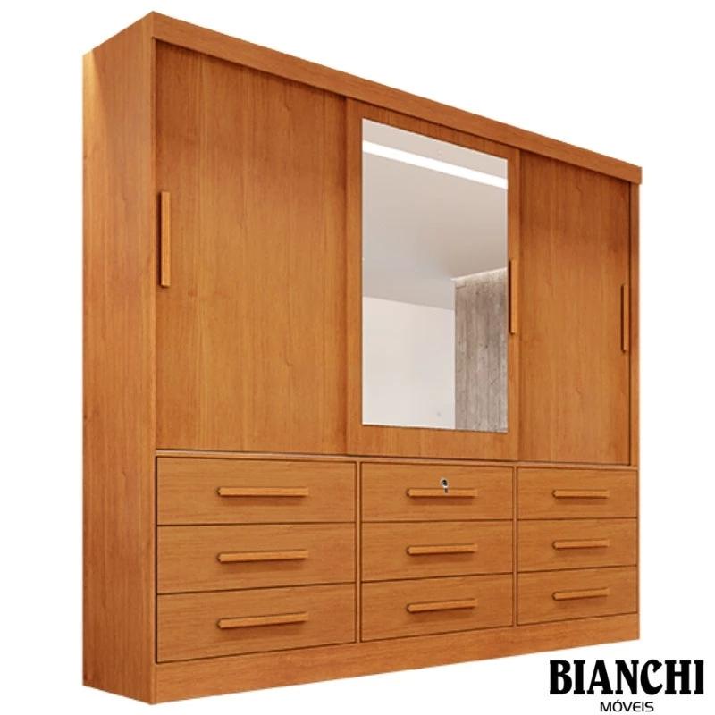 Roupeiro Turim  3P 9G C/ 1 Espelho 100% MDF - 2.11m  - Bianchi - 1.28/RF