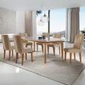 Mesa Londrina 1,80m Canto Copo Imbuia/off white c/ 6 Cadeiras Jade Linho Turim 07 – RUFATO- 1.5/TD 1