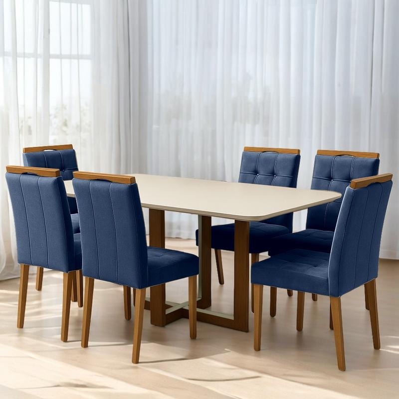Mesa Atlas Canto Copo 160×80 com 6 Cadeiras Sophia – Art Assentos + WM Decor - 1.6/TD