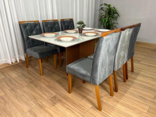 Mesa de Jantar Helo 1.60x0.90 Com 6 Cadeiras Jasmim - Minas Plac/Ouro decor - 1.2/LD