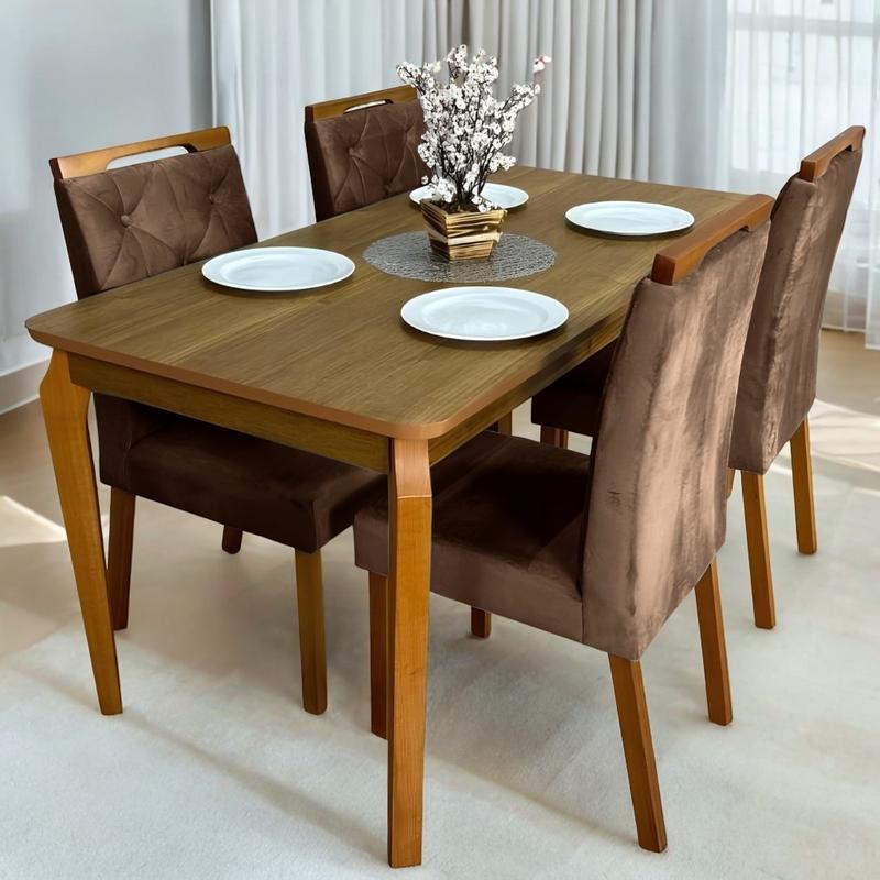 Mesa Alegra 120x78 tampo de madeira sem vidro c/ 4 Cadeiras Yasmim – JCM Movelaria + KM Decor - 9.3/TD