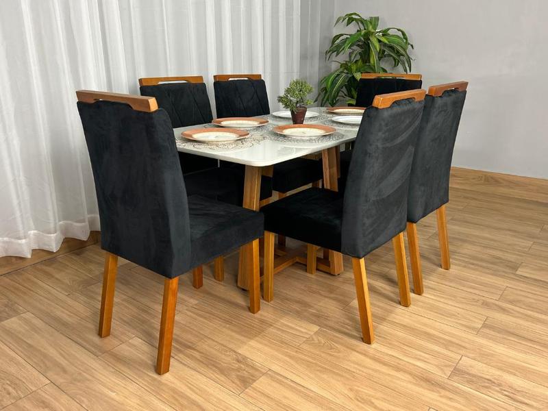Mesa de Jantar Bali 1.60x0.80 Com 6 Cadeiras Isa - Minas Plac/Ouro decor - 1.60m - 1.5/LD