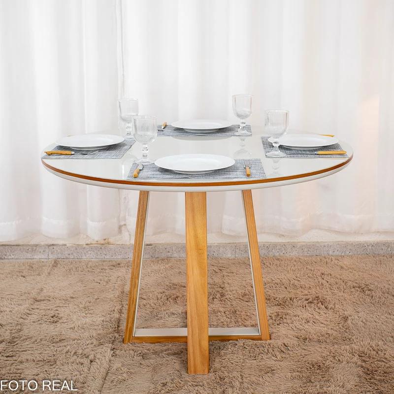 Mesa de Jantar Atlanta Tampo Redondo Vidro Off - 120x120cm - Minas Plac - 9.1/RF