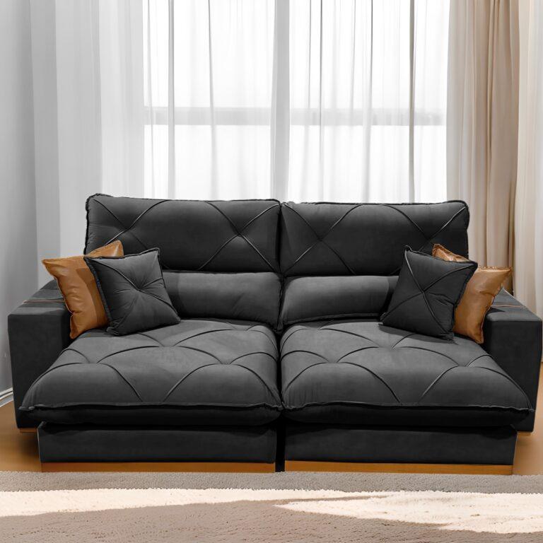 Estofado Sofa Aquiles/Gran Bello 2.10m Linho Retratil/Reclinavel D33 Molas Ensacadas - 1.6/RF