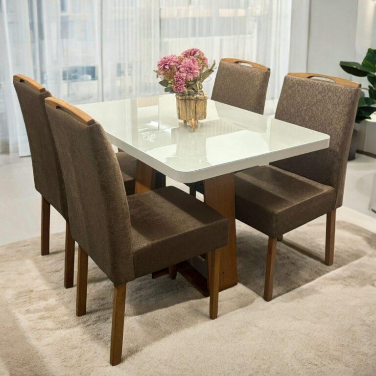 Mesa Sintonia + 4 Cadeiras Priscila - LOPAS + AVALON DECOR - 1.20m - 9.4/TD