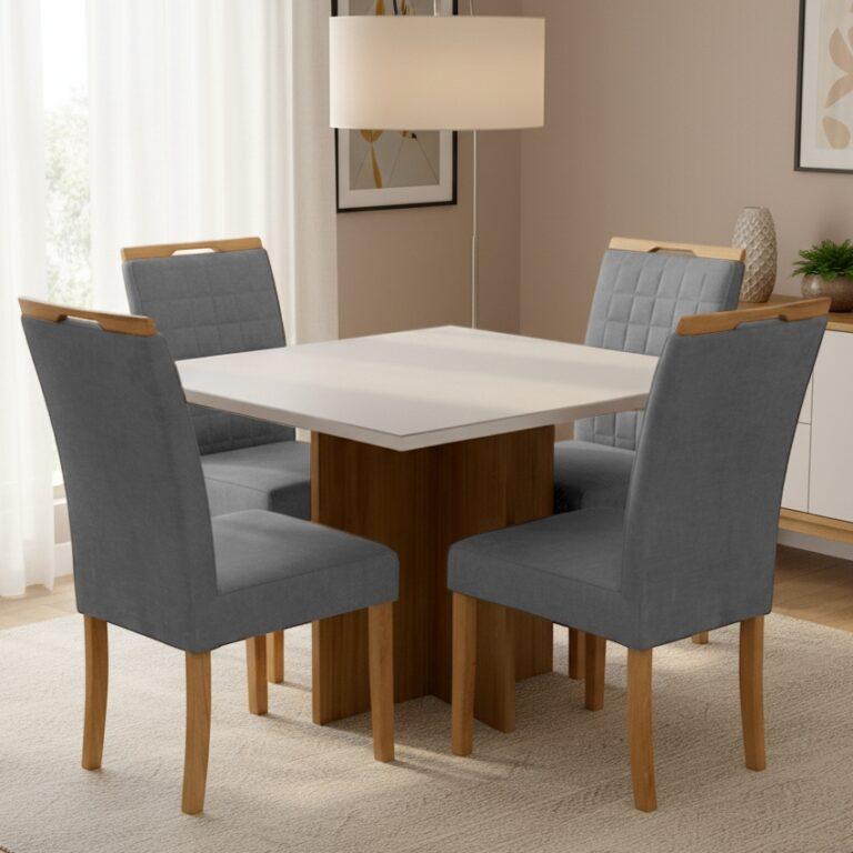 Mesa Salinas 120 + 4 Cadeiras Pandora 01 - AVALON DECOR + CARVALHO DECOR - 1.20m - 7.9/TD