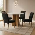 Mesa Redonda Celebrare 100 Amêndoa Clean/Off White com 4 Cadeiras Sophia Veludo - LOPAS + WM DECOR - 1.00m - 1.0/TD 5