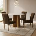Mesa Redonda Celebrare 100 Amêndoa Clean/Off White com 4 Cadeiras Sophia Veludo - LOPAS + WM DECOR - 1.00m - 1.0/TD 4