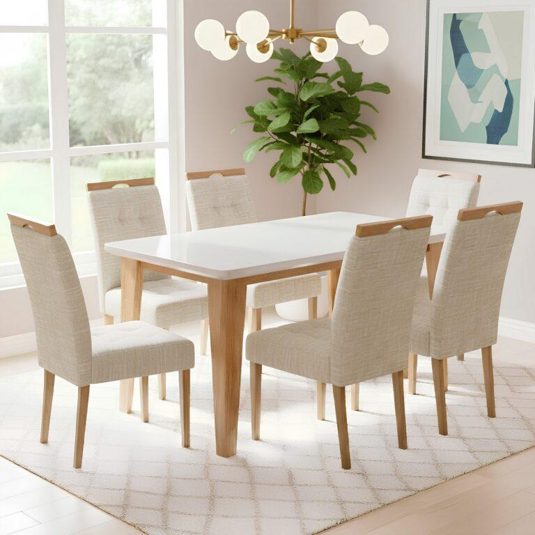 Mesa Kota/Dakota 160x90 + 6 Cadeiras Sophia - VIERO MOVEIS + WM DECOR - 1.4/TD