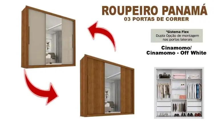 Roupeiro Panamá 3P 4g 1,85m - com 1 Espelho - Salleto - 9.9/ SR