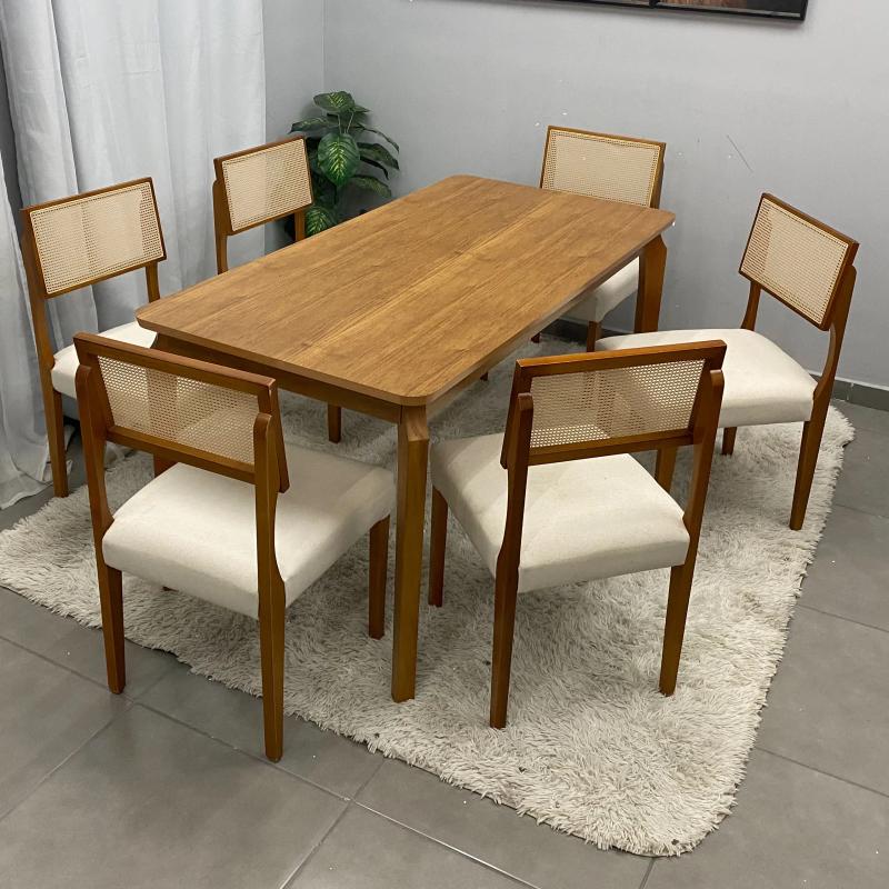Mesa de Jantar Alegra 180x90 S/ Vidro C/ 6 Cadeiras Grécia - JCM - 2.10 - PR