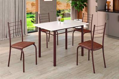 Mesa Rio 100x60  ardosia off  4 cadeiras tubo marrom - 4.2/RN