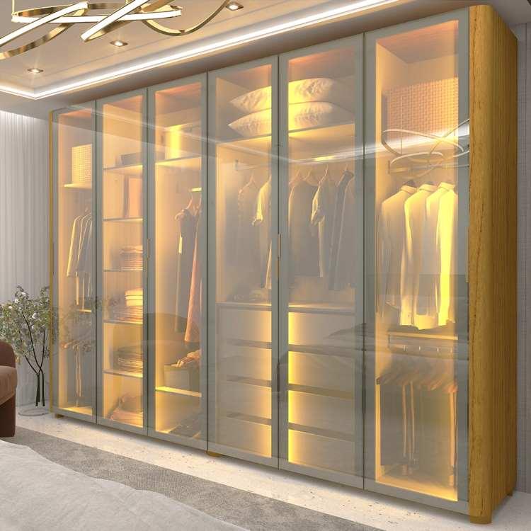 Roupeiro Innova 6P de Vidro Reflecta com LED e Pes Gelius 100%MDF - 2,50m - 3.9/SR - 4.20/RN
