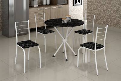Mesa Rio  Redonda pedra Indiana 70x70 c/ 4 Cadeiras Rio - 4.0/SR