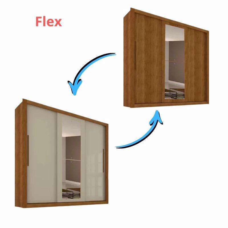 Roupeiro New Panamá Flex - 3 P correr 4G C/ 1 Espelho 1.85m Sallêto 9.9/RF