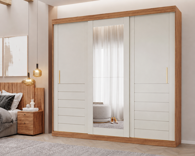 ROUPEIRO CECILIA 2,25M - 3P 6G - 100% MDF - C/ESPELHO - PANAN - 1.58/TRA
