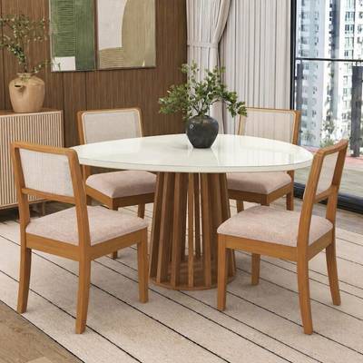 Mesa Lavanda tampo orgânico 1,35m  c/ 4 Cadeiras Lola encosto tela  – KAPPESBERG 2.13/TD