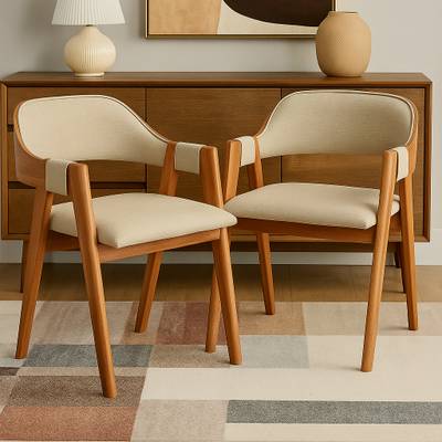 Cadeiras Pérola  KIT C/2 Mel Laminado/Linho Areia – WJ DECOR - 8.7/TD