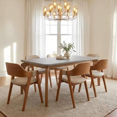 Mesa Londrina 180  c/ 6 Cadeiras Pérola Linho Areia– RUFATO + WJ DECOR 3.1/TD