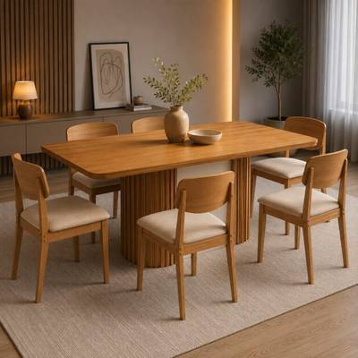 Mesa Pilar 180 Canto Copo (S/Vidro)  c/6 Cadeiras Havana Veludo Creme – RUFATO - 1.4/TD