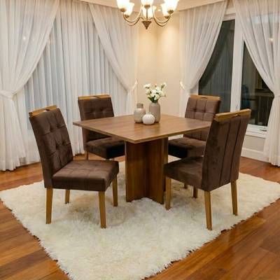 Mesa Salinas 90x90 (Tampo Londres s/ vidro)  com 4 Cadeiras Sophia  – CEL MÓVEIS 6.8/TD